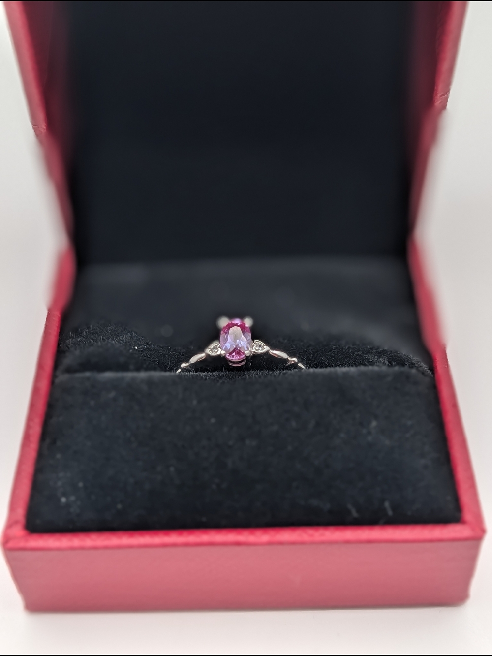 Platinum Plated Sterling Silver Alexandrite Oval Gemstone Ring - Picture 6 of 6